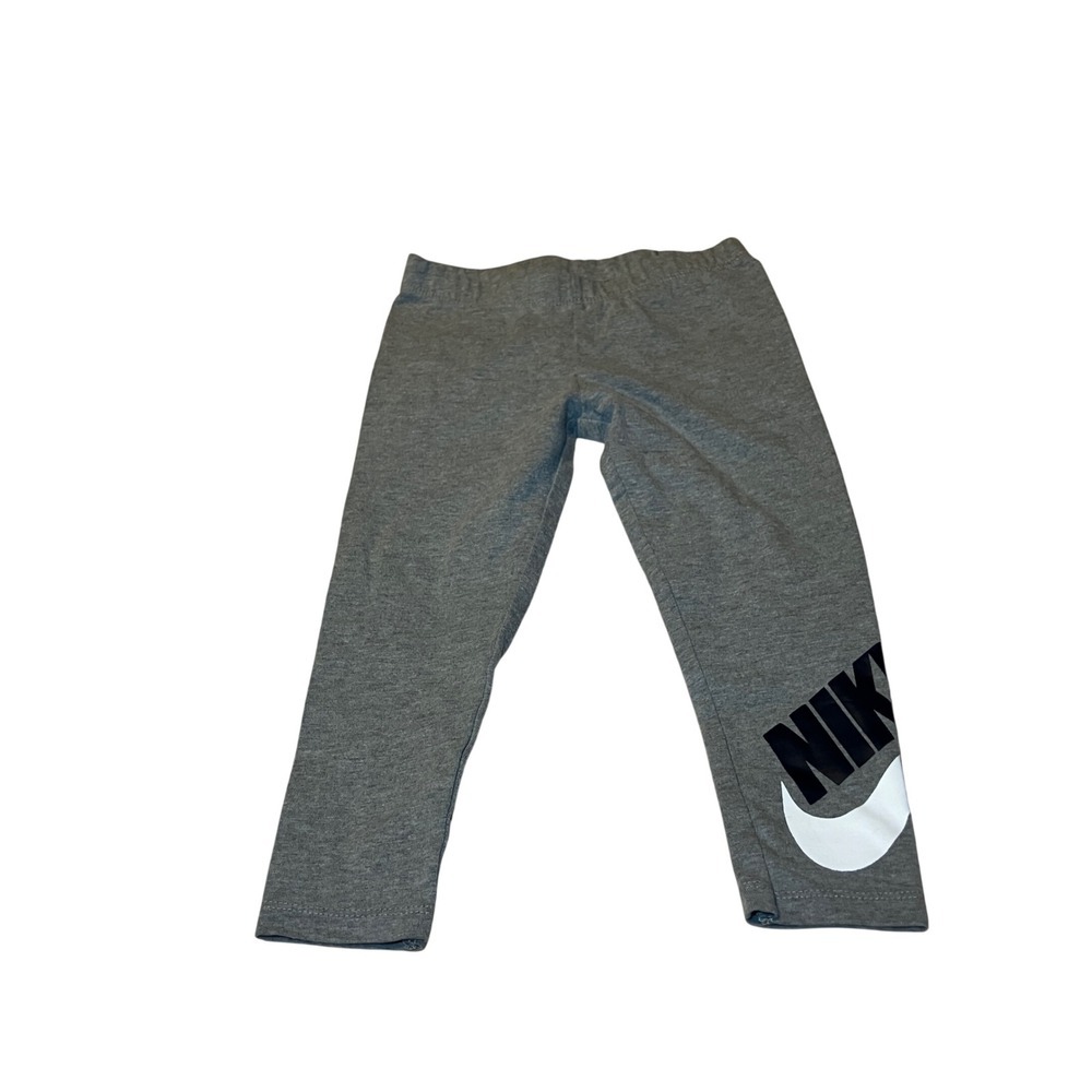 Nike Kids Size 4T Toddler Gray Leggings Cotton Blend Logo Print Sporty Comfy Fit